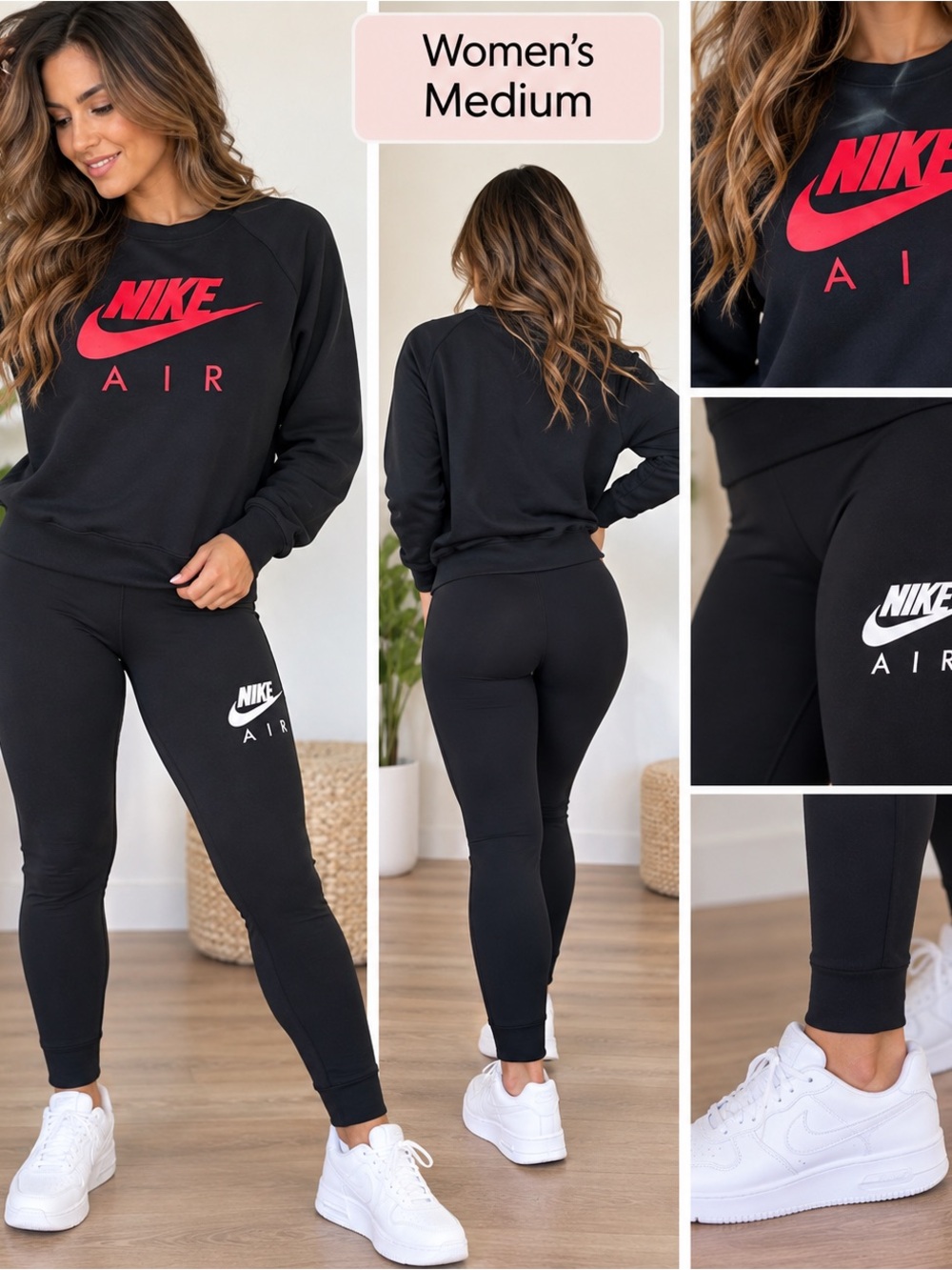 Nike Air women’s medium Black Leggings with crewneck outfit